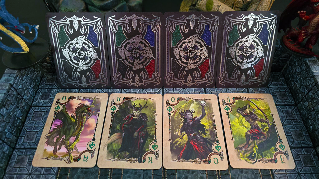 Soltera Playing Cards – Deck #3 – Silver Edition – Copper Dragons vs Green Dragons