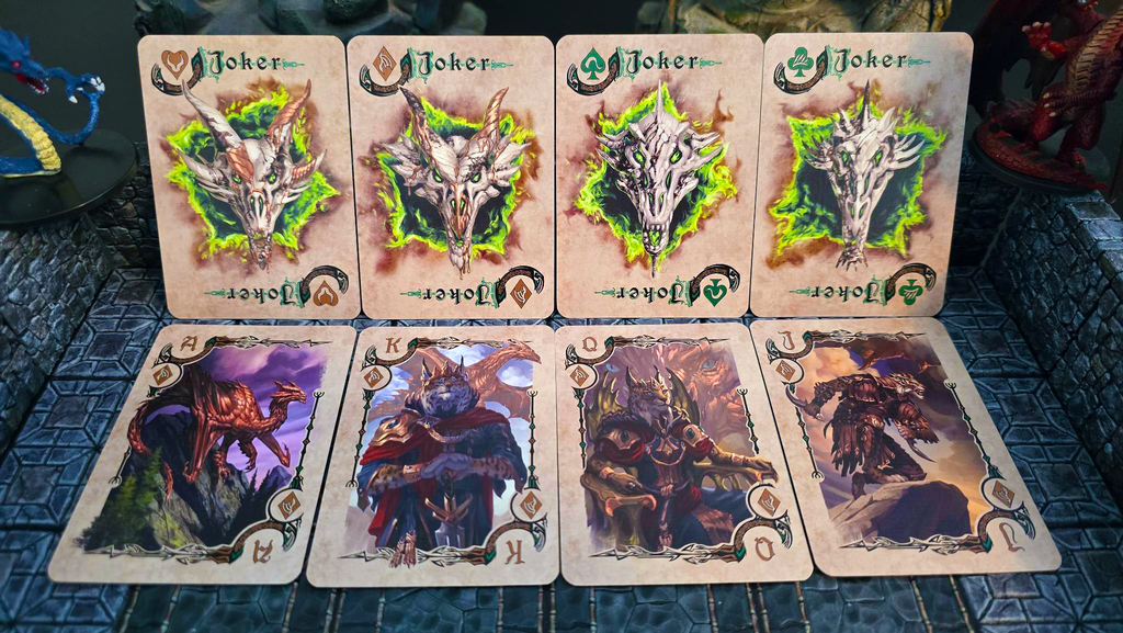Soltera Playing Cards – Deck #3 – Silver Edition – Copper Dragons vs Green Dragons