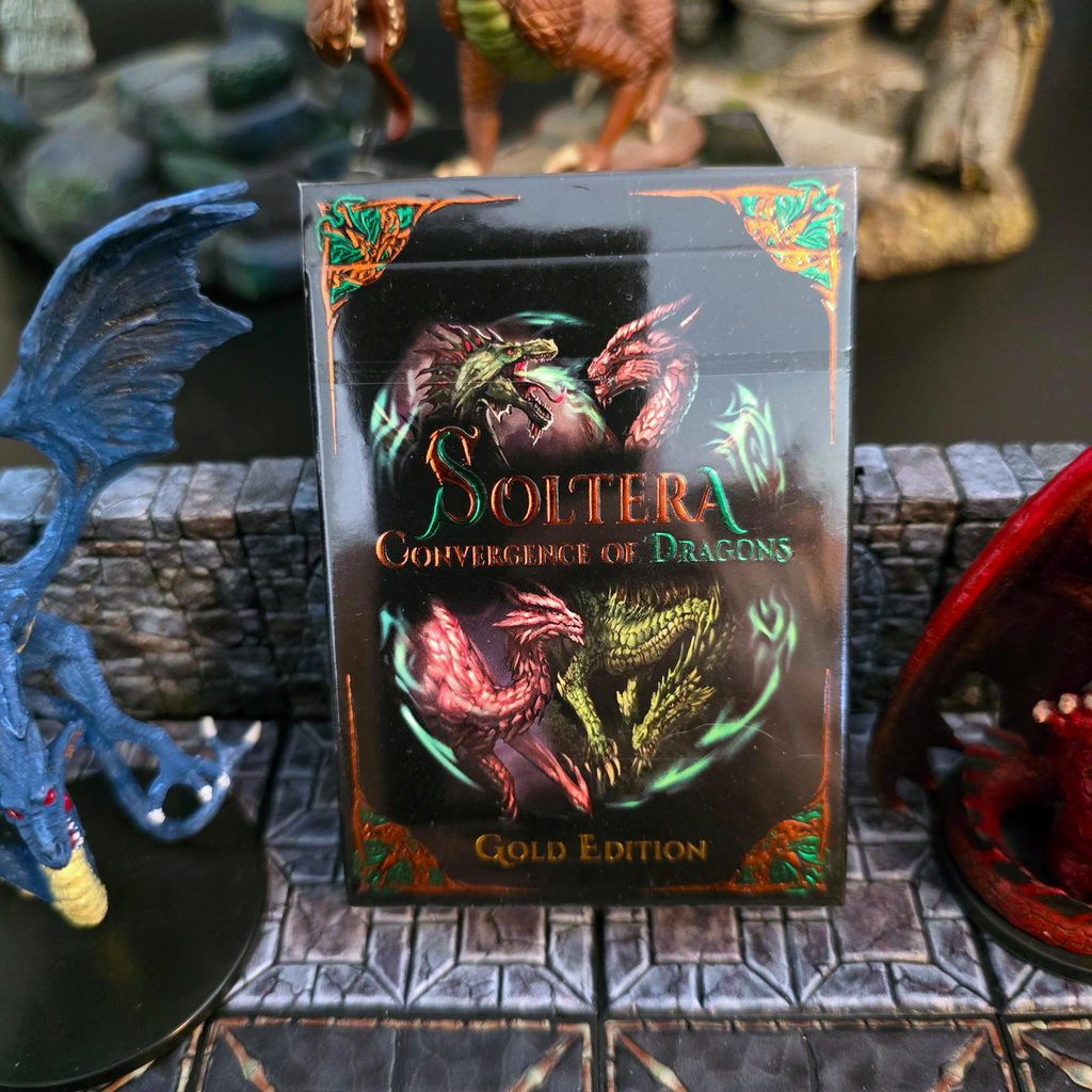 Soltera Playing Cards – Deck #3 – Gold Limited Edition – Copper Dragons vs Green Dragons