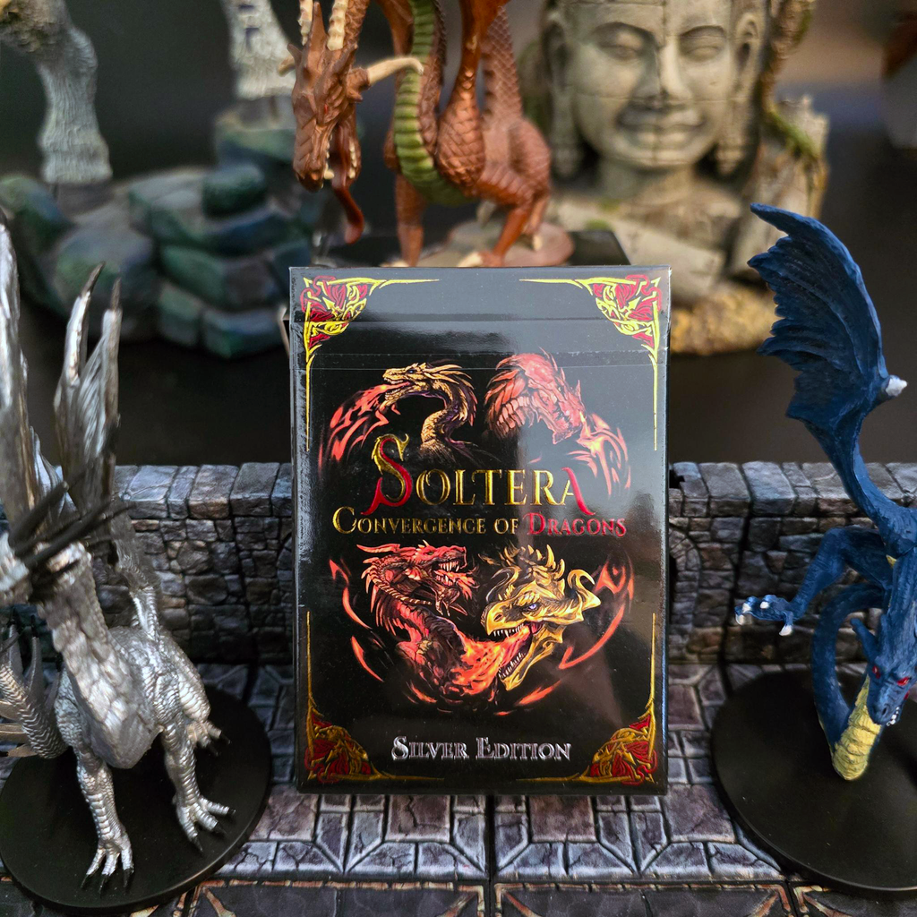 Soltera Playing Cards – Deck #1 – Silver Edition – Gold Dragons vs Red Dragons