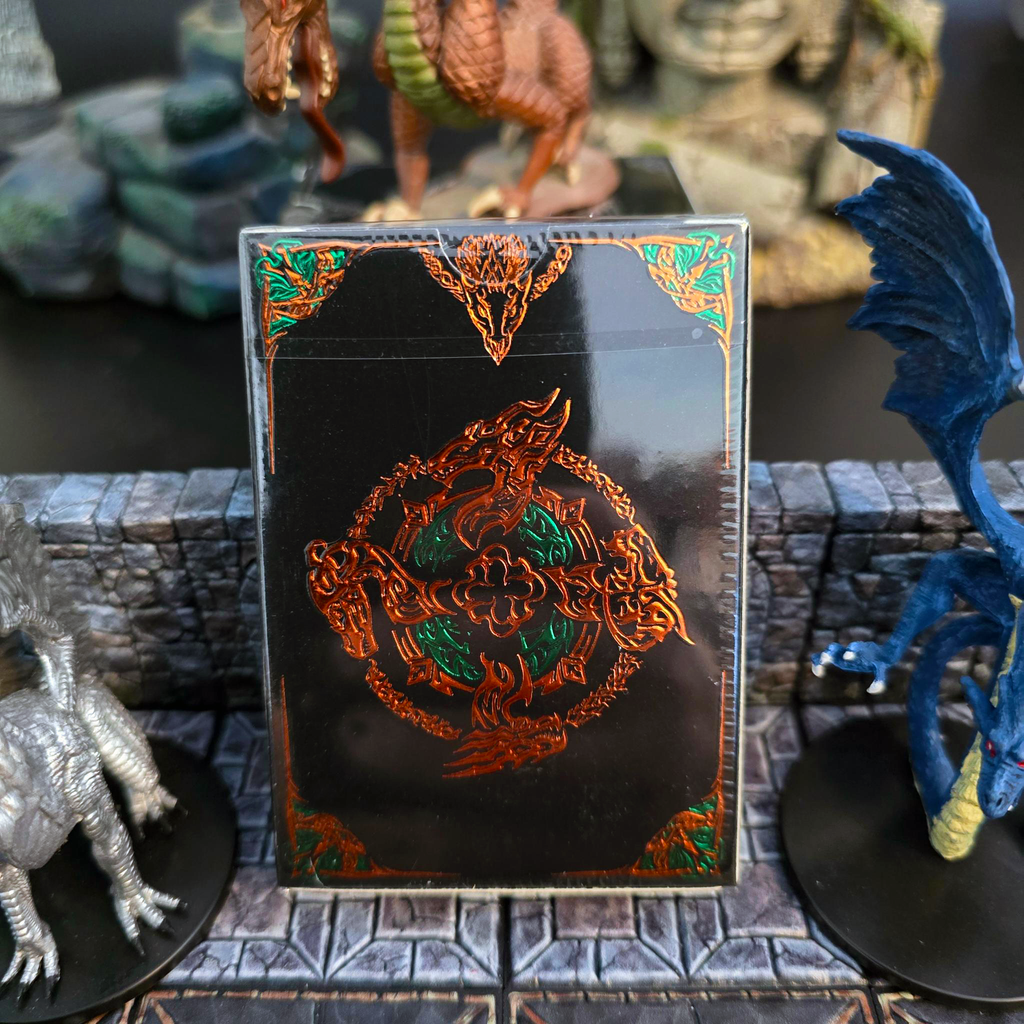 Soltera Playing Cards – Deck #3 – Silver Edition – Copper Dragons vs Green Dragons