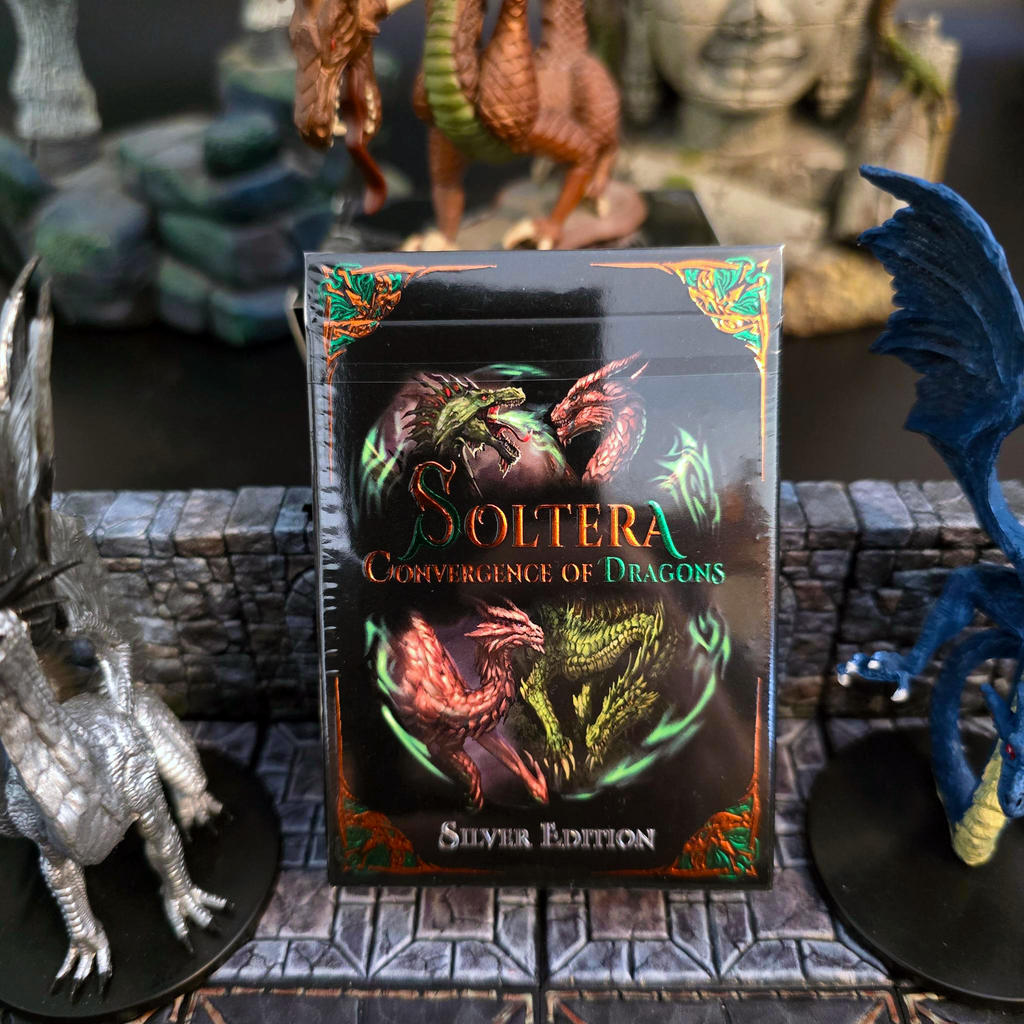 Soltera Playing Cards – Deck #3 – Silver Edition – Copper Dragons vs Green Dragons