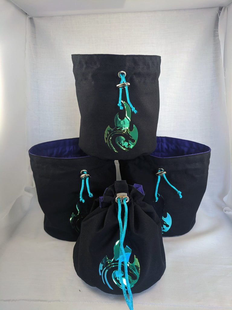 MYSTIC DRAGON HANDMADE 8-POCKET DICE BAG (BLACK)