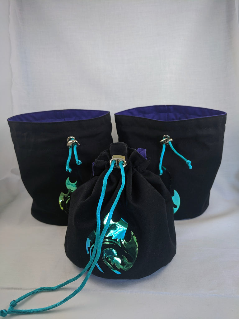 MYSTIC DRAGON HANDMADE 8-POCKET DICE BAG (BLACK)