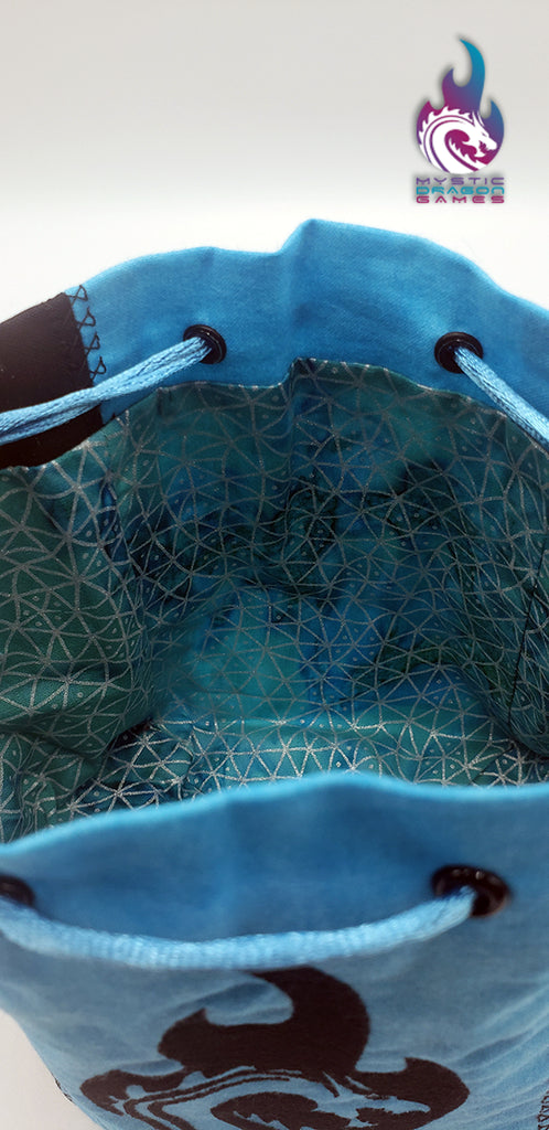 MYSTIC DRAGON TEAL EMBROIDERED HANDMADE DICE BAG